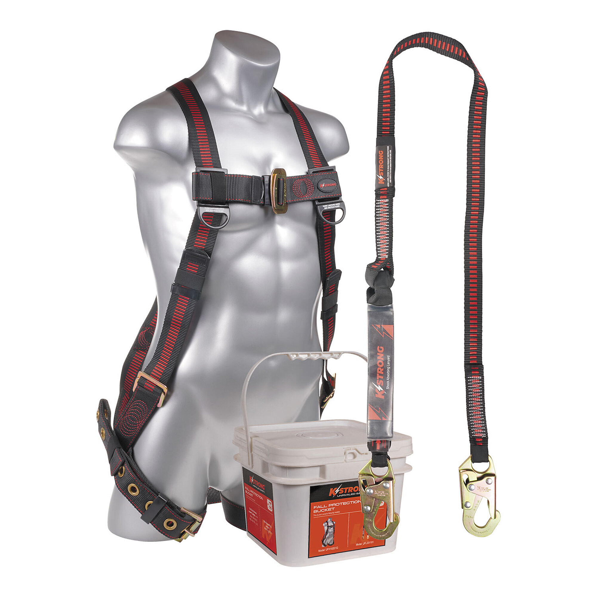 KStrong Combo Bucket Kit with Elite 5-Point Full Body Harness — L-XL, Dorsal D-Ring, TB Legs, 6ft. Shock-Absorbing Lanyard, Model# UFK23110-L-XL